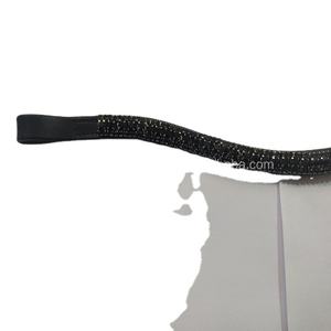 Banda de cuero inglés para cejas de caballo, 18mm, 5 filas, vidrio Negro Grande, lazos cosidos personalizados - Product Image 1