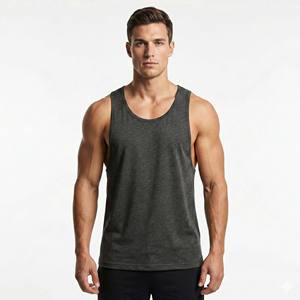 Débardeur de sport pour homme gris anthracite chiné, sans manches, pour entraînement, vêtement de fitness minimaliste en coton/bambou à séchage rapide, vente en gros - Product Image 4