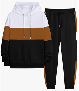 OEM Wholesale Custom Men's 2-Piece Color Block Front Streetwear Winter Tracksuit Set Hoodie Pullover Sweatshirt Jogger - Product Image 1