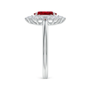 Anillo de Oro Sólido de 14K/18K con Rubí Natural de Corte Ovalado de 8x6MM y Diamantes, Anillo de Compromiso o Aniversario con Halo de Diamantes Multiforma SI/H - Product Image 2