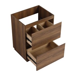 Mobile bagno freestanding da 24 pollici con doppio cassetto in legno tecnico marrone - Solo mobile senza piano - Product Image 1