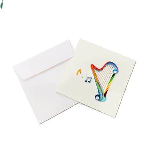 Tarjeta de quilling artesanal colorida con temática musical de arpa, tarjeta de quilling musical con notas de arcoíris y sobre, especial para amantes de la música - Product Image 3