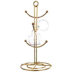 ที่วางแก้วกาแฟคุณภาพสูง วัสดุโลหะสีทอง 6 ตะขอ สำหรับจัดเก็บแก้วชา กาแฟ ชั้นวางอุปกรณ์ครัวแข็งแรง ทนทาน - Product Image 1