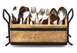 Handmade Mango Wood <b>Kitchen</b> Utensil <b>Caddy</b>: Farmhouse Organizer - Product Image 5
