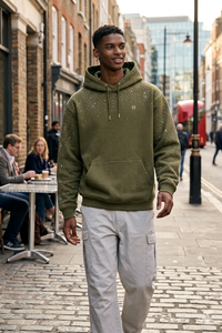 Sudaderas con Pedrería Verde Oliva Personalizadas para Hombre, Diseño de Logotipo Personalizado, Felpa Premium, Estilo Urbano, Fabricación al por Mayor - Product Image 5