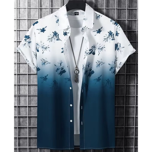 เสื้อเชิ้ตแขนสั้นผู้ชายสีดำสีขาวพิมพ์ลายเพ้นท์มือปกคอพับระบายอากาศได้ดีโพลีเอสเตอร์สวมใส่ในฤดูร้อน - Product Image 2