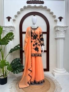 New Designer Foux Georgette Salwar Kameez Set Sequence Cutwork Border Stretchable Quick Dry All Seasons Women's <b>Top</b> Bottom - Product Image 2