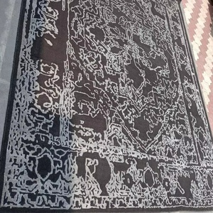 พรมปูพื้นสไตล์อินโดเนพาลีดีไซน์ลายดอกไม้สไตล์โมเดิร์นสุดหรูชุดพรมผ้าฝ้ายสีดำสีเทาแบบผูกด้วยมือ - Product Image 1