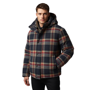 Veste matelassée classique à carreaux pour homme - Manteau chaud avec capuche amovible - Product Image 1