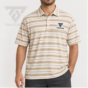 Polo à manches courtes pour homme Trackstar, rayures horizontales crème, col boutonné, décontracté, pour le golf, logo personnalisé - Product Image 1