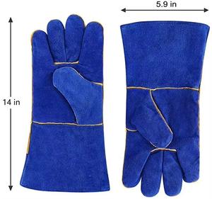 Heavy Duty 14 Inches Heat-resistant Cow Split Leather Long Safety Working <b>Welding</b> Gloves For Welder - Product Image 1