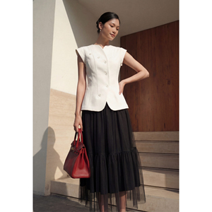 ODM OEM Women's Elegant <b>Black</b> Mesh <b>Tiered</b> Mid-Calf High Waist Flared Tulle <b>Skirt</b> Casual Office Style Custom Design ARIANA 100% - Product Image 3