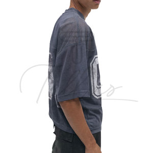 High Quality Men's Football T-Shirts Cropped Mesh Print Design Custom <b>Logo</b> Plus Size Breathable Mesh t shirts Oversize boxyfit - Product Image 3