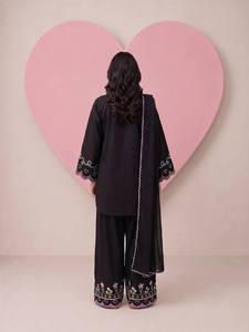 Women Embroidered Roman Chanderi Quick Dry Loose Fit Salwar Kameez Pakistani <b>Indian</b> Suit Floor-Length Long Sleeve <b>Kurta</b> Set - Product Image 2
