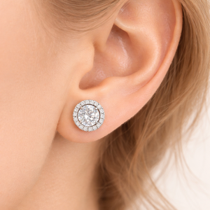 Boucles d'oreilles clous Adele Halo, diamants ronds taillés minimalistes, or massif 14K 18K, diamants extraits de la terre, cadeau pour elle - Product Image 6