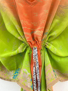 คาฟตันผ้าไหมอินเดียทำด้วยมือสีส้มและสีเขียว - Product Image 3