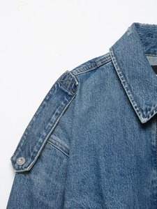 Womens <b>Cropped</b> <b>Denim</b> <b>Jacket</b> Shoulder Epaulet Drop Shoulder Vintage Wash Distressed Collar Boxy Jean <b>Jacket</b> Streetwear Wholesale - Product Image 5