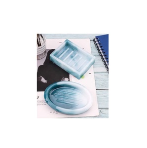 Low MOQ Natural Epoxy Resin Soap Dish With Self Draining Home <b>Kitchen</b> Soap Dish Tray Sponge Holder Square Shape - Product Image 1