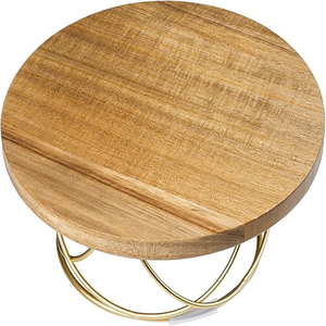 10 Inch Round Cake <b>Stand</b> Premium Acacia Solid Wood Gold Tone Metal Wire Pizza <b>Pan</b> Serving <b>Stand</b> Table Display Cake <b>Stand</b> - Product Image 2