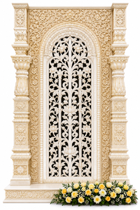 Scène de réception traditionnelle la plus vendue, décor majestueux blanc et or, scène de mariage temple, scènes de mariage hindoues royales en fibre sculptée - Product Image 5