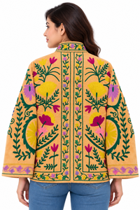 Premium Artisanal Velvet Bomber Women Floral Embroidery Stand Collar Casual Jacket Factory Direct - Product Image 6