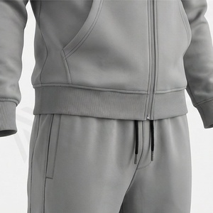 Sweat-shirt à capuche gris pour homme, fermeture éclair, manches longues, couleur unie, poches latérales, respirant, en polyester, pour l'automne - Product Image 5