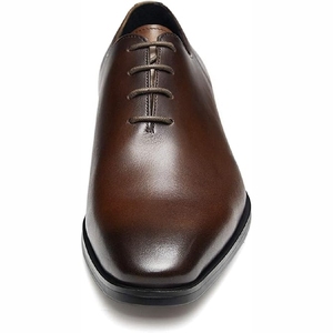 Men's Brown Genuine Leather Pointed Toe Lace-up Oxfords Plain Toe Office Formal Dress Shoes All Seasons - Product Image 5