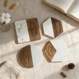 <b>Marble</b> Wooden Coaster <b>Set</b> Handmade Modern Drink Holder for Kitchen Dining <b>Coffee</b> <b>Table</b> Elegant Decorative Accent - Product Image 4