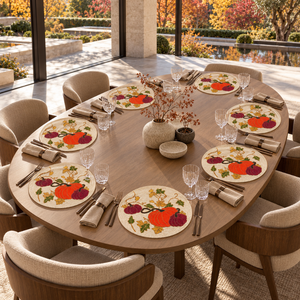 Harvest Pumpkin <b>Glass</b> Beaded Placemat Autumn Vines Gold Details | Modern Seasonal <b>Table</b> <b>Mat</b> Fall Dining Decor Durable Heat - Product Image 2