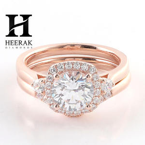 Classic Round Cut Diamond Engagement <b>Ring</b> Two Piece <b>Set</b> Cushion Halo Solitaire With Curved Pave Band For Women - Product Image 1