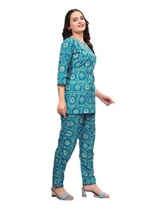 Ensemble coordonné pour femmes Kiran Nexus, tissu microfibre écologique, col rond, imprimé marron, haute qualité, grande taille, vente en gros - Product Image 1
