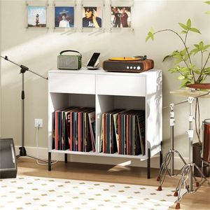 Soporte Personalizable para Tocadiscos con Compartimentos para Vinilos, Estación de Carga Integrada, Patas Metálicas, Almohadillas Protectoras para el Suelo y Estantes para CD - Product Image 6