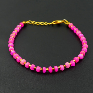 HAYAAT GEMS Pink Ethiopian Opal Roundel Beads Bracelet Natural Multi <b>Fire</b> Opal Unisex Romantic Gift Adjustable 6-9 Inch - Product Image 3
