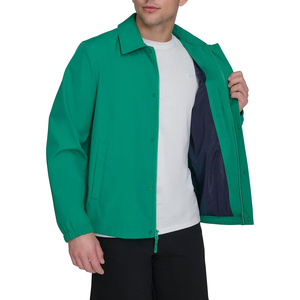 Men's Green Windproof <b>Coach</b> Jacket With Zipper Closure And Turn Down Collar Casual Outerwear Autumn Wear - Product Image 1