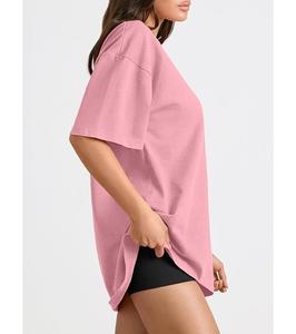 Camiseta de algodón 100% sólido para mujer, manga corta, cuello con hombros caídos, holgada, informal, transpirable, precio mayorista, de Bangladesh - Product Image 3