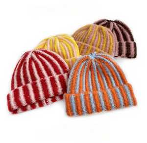 Striped Jacquard Knitted Adjustable <b>Beanie</b> Hat Unisex Adult Winter Warm Handmade Acrylic Breathable & <b>Waterproof</b> Casual 56-58CM - Product Image 1