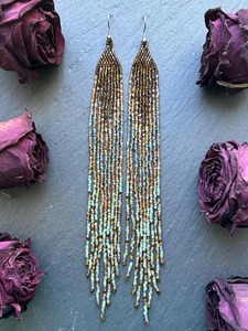 Pendientes de cuentas, pendientes de turquesa, pendientes de cuentas con flecos, pendientes bohemios, pendientes familiares, regalos para ella, moda para fiestas - Product Image 4
