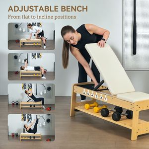 Banco de Ejercicios Ajustable de Madera con Soporte para Mancuernas, Plano o Inclinado, para Gimnasio en Casa, Blanco, Banco y Soportes para Levantamiento de Pesas - Product Image 5