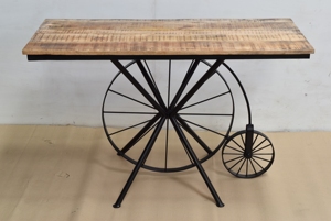 Mesa redonda de consola Industrial Wagon Wheel con tablero de madera recuperada, mesa rústica para recibidor - Product Image 5