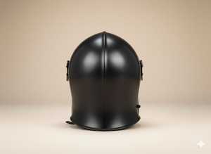 Casque barbuta médiéval noir antique artisanal, armure intégrale avec motif en relief et visière à chaîne - Product Image 4
