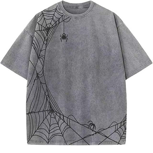 เสื้อยืดผ้าฝ้ายสีเทาขนาดใหญ่พิเศษสำหรับผู้ชาย พิมพ์ลายหัวใจหนาม แขนสั้นลำลอง ผ้าถักแบบซักแล้ว เสื้อฤดูร้อน - Product Image 6