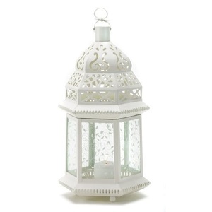 Farol de vela colgante de metal y vidrio hecho a mano, venta al por mayor de fábrica, con acabado blanco, para decoración del hogar - Product Image 2