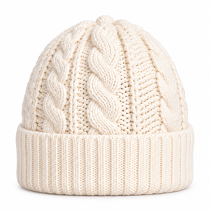 Wholesale Cream Cable Knit Beanie <b>Hat</b> with Folded Cuff and Embroidered Letter Logo Unisex Winter <b>Warm</b> Chunky Knitted Cap B2B USA - Product Image 2