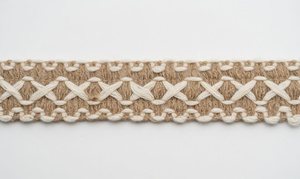 Dentelle brodée artisanale en chanvre, motif géométrique, style bohème, largeur 1 7/8 pouce, pour textiles de maison - Product Image 1