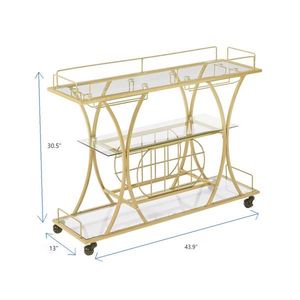 Carrello Bar in Vetro Dorato Elettroplaccato con Portabottiglie e Portabicchieri per Cucina e Uso Alberghiero - Product Image 5