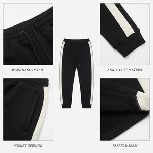 Men's custom <b>joggers</b> wholesale Breathable 100% Cotton Sweatpants With <b>White</b> Side Stripes Elastic Waist Drawstring Casual Pants - Product Image 6