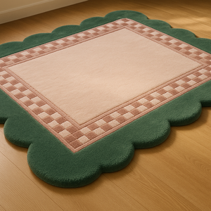 Handmade green white Wool Area Rug Soft Circular Modern Curved Design Washable <b>Carpet</b> for Home Decor Living Room Bedroom Picnic - Product Image 3