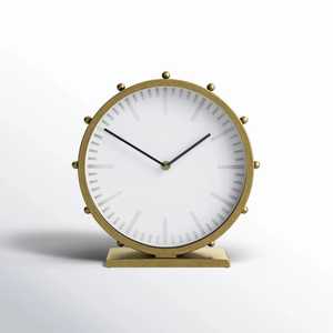 Horloge de bureau rustique en bois avec cadre en métal noir, horloge de table silencieuse à quartz ronde en bois, décoration pour la maison et le bureau - Product Image 5