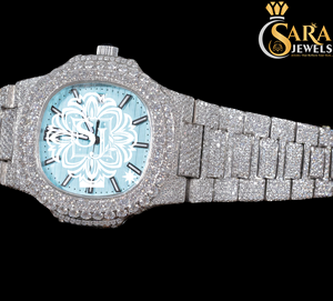 New Arrival Luxurious Blue Dial Moissanite Diamond Watch 41mm Stainless Steel Band Hip Hop Style Business Watch 20mm Band Analog - Product Image 1