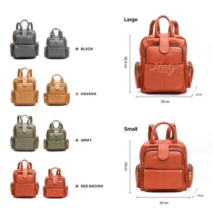 Sac à dos carré en cuir PU marron imperméable pour femme Hody Rania, idéal pour le quotidien, les voyages et les activités de plein air, avec bandoulière et fermeture éclair - Product Image 2